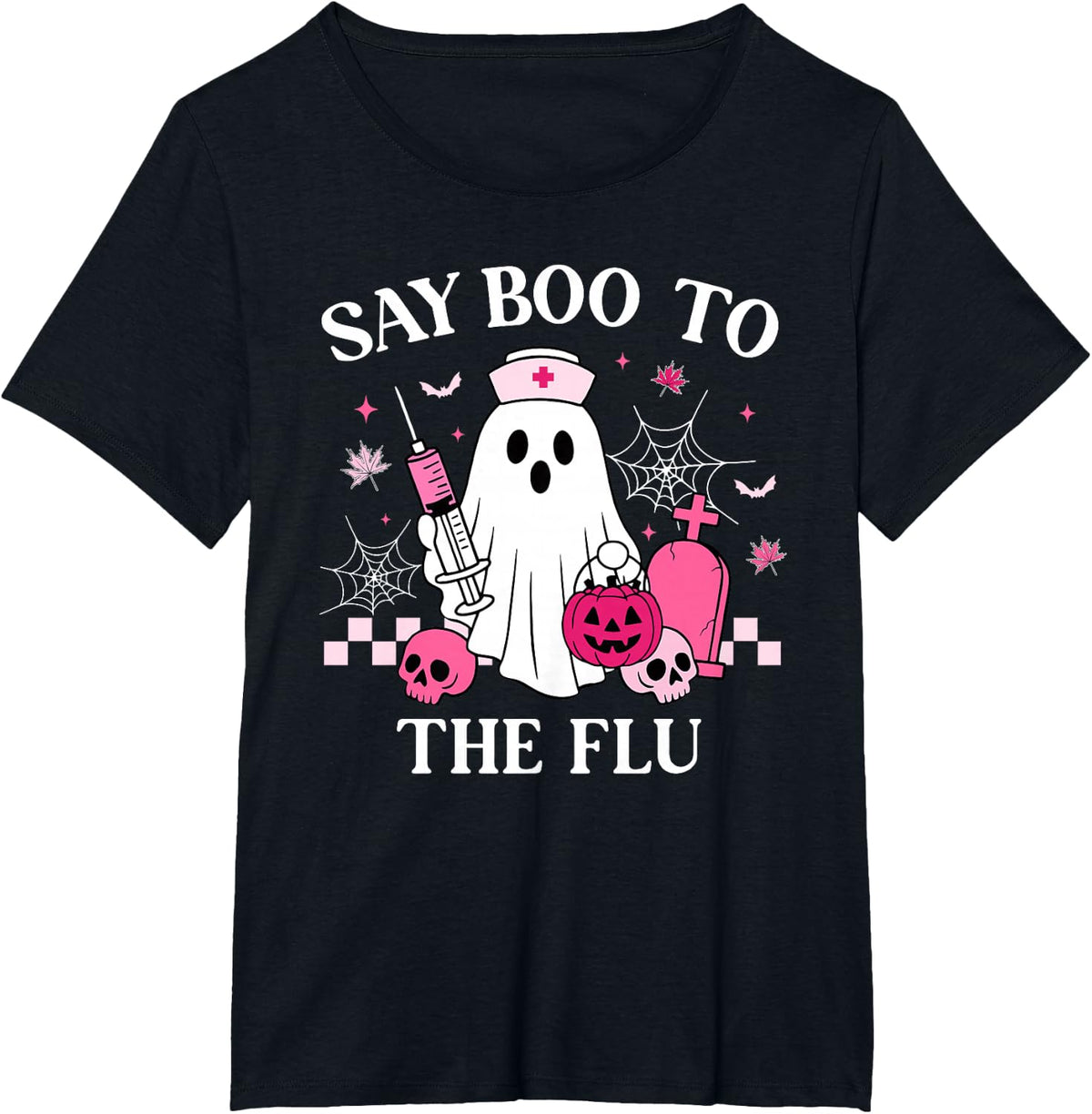 Say Boo to The Flu Funny Nurse Ghost Halloween Vaccine T-Shirt