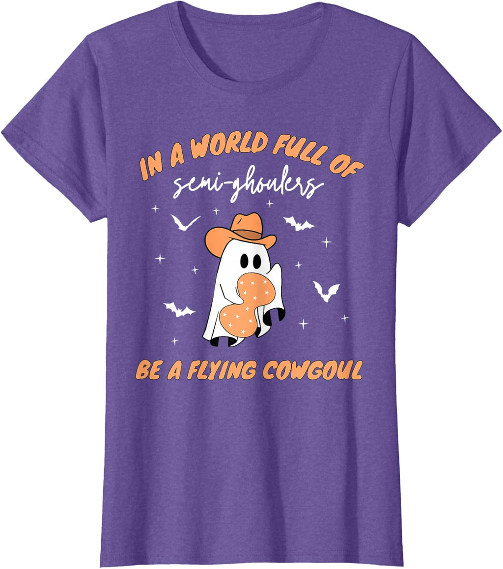 Labor and Delivery Nurse Halloween Ghost Flying Cowgirl Fall T-Shirt