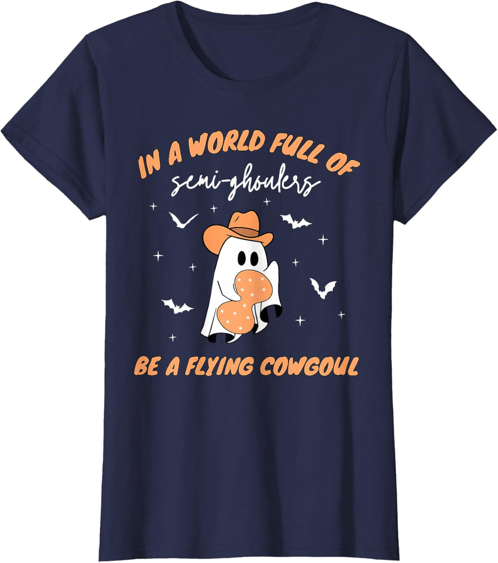 Labor and Delivery Nurse Halloween Ghost Flying Cowgirl Fall T-Shirt