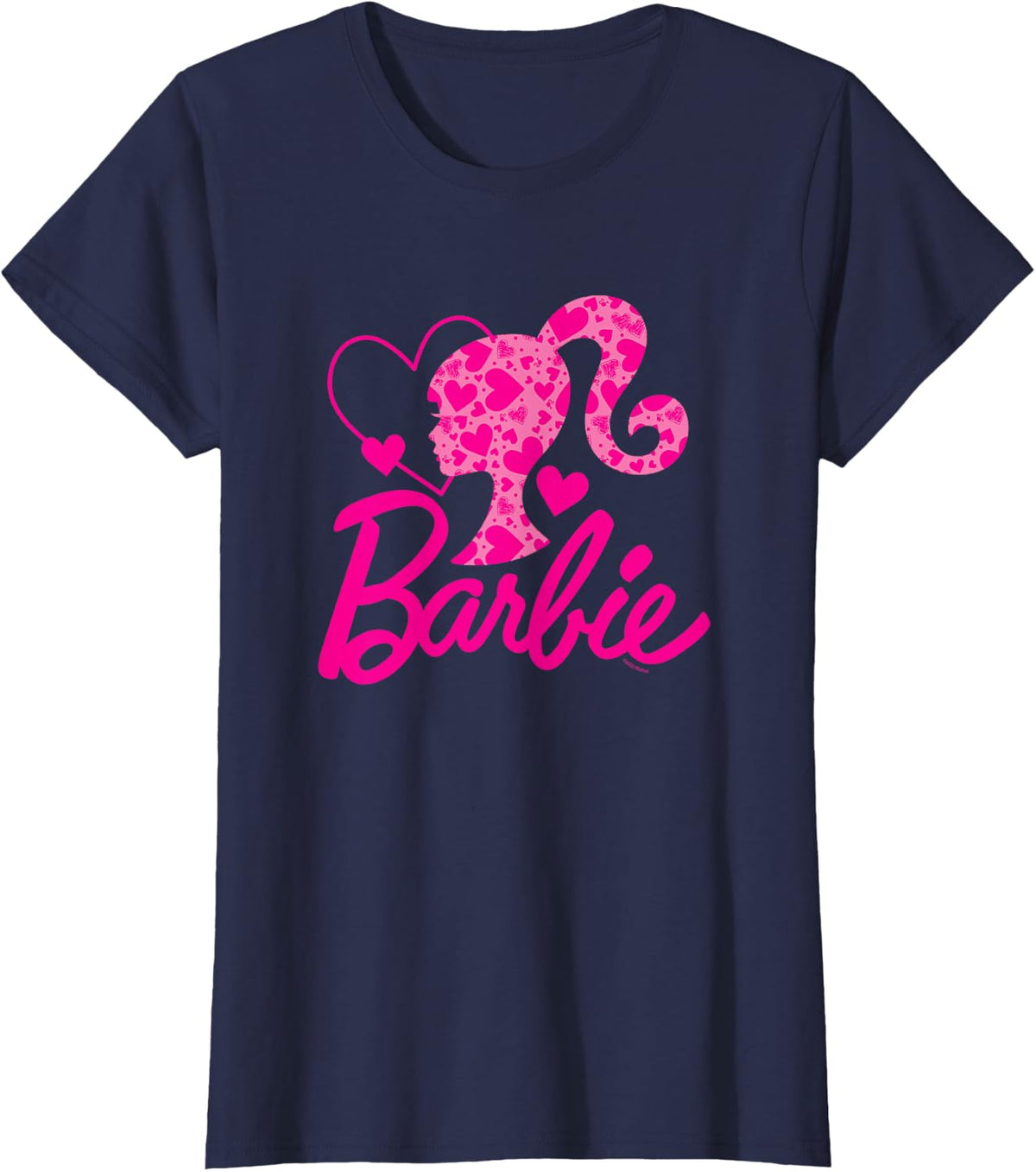 Barbie Black Heart Logo Crew Neck T-Shirt - Classic Fit, Short Sleeve, Cotton-Polyester Blend