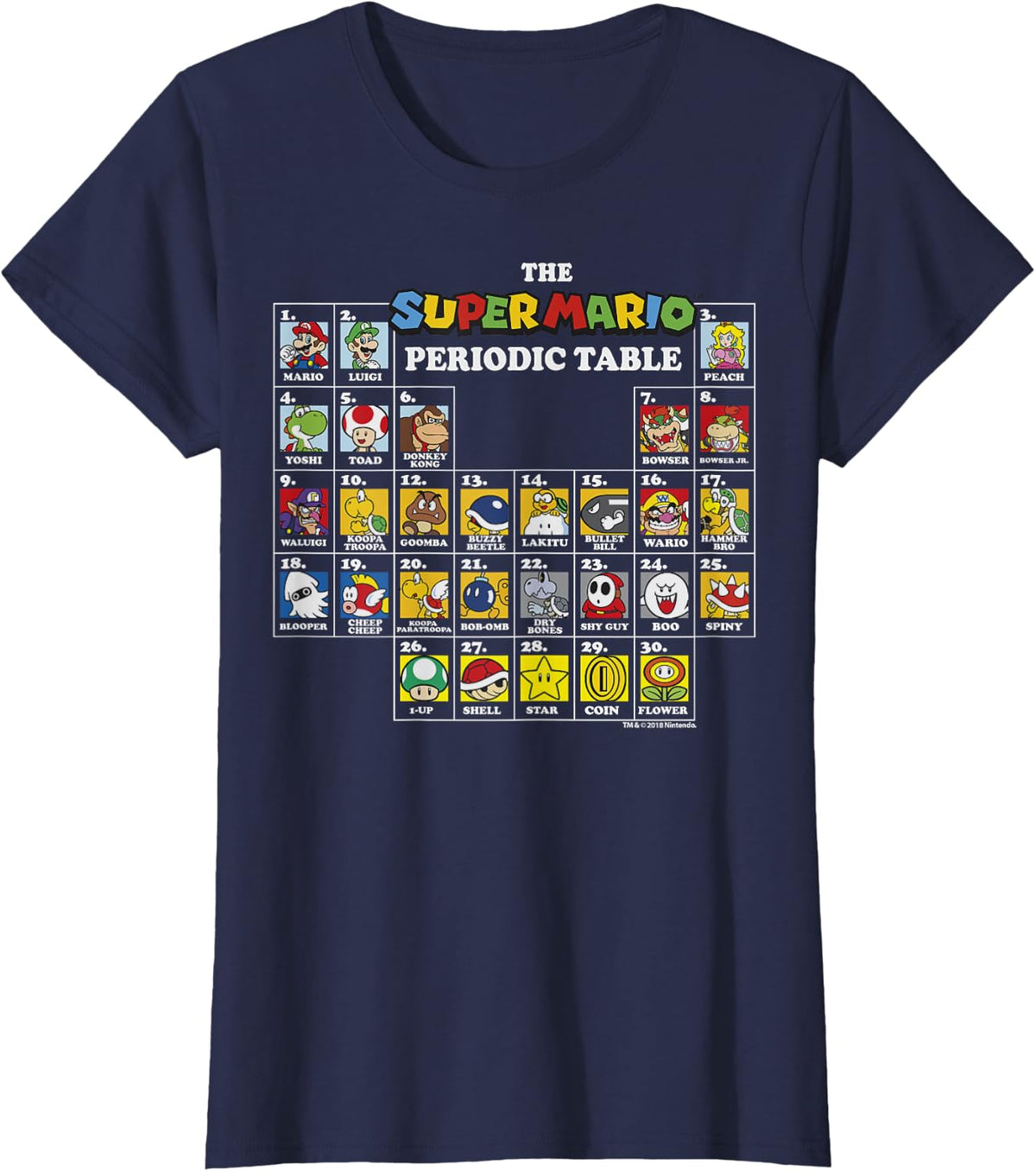 Super Mario Periodic Table Of Characters Graphic T-Shirt