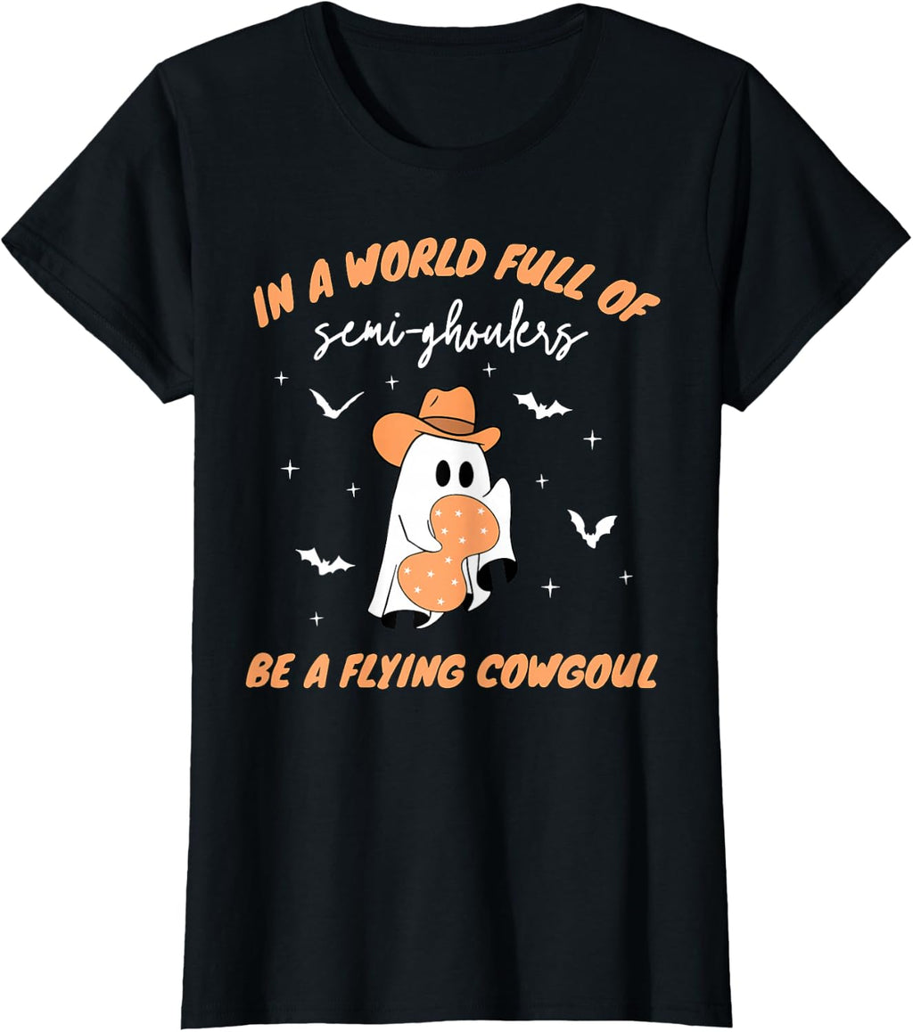 Labor and Delivery Nurse Halloween Ghost Flying Cowgirl Fall T-Shirt