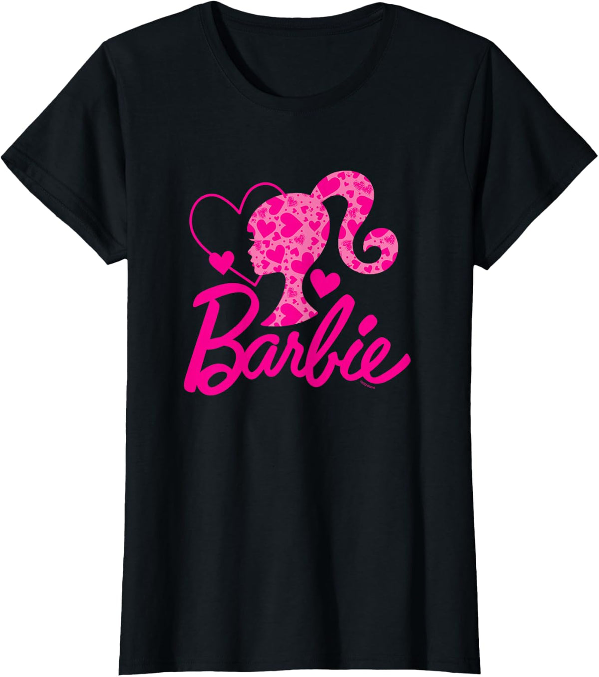 Barbie Black Heart Logo Crew Neck T-Shirt - Classic Fit, Short Sleeve, Cotton-Polyester Blend
