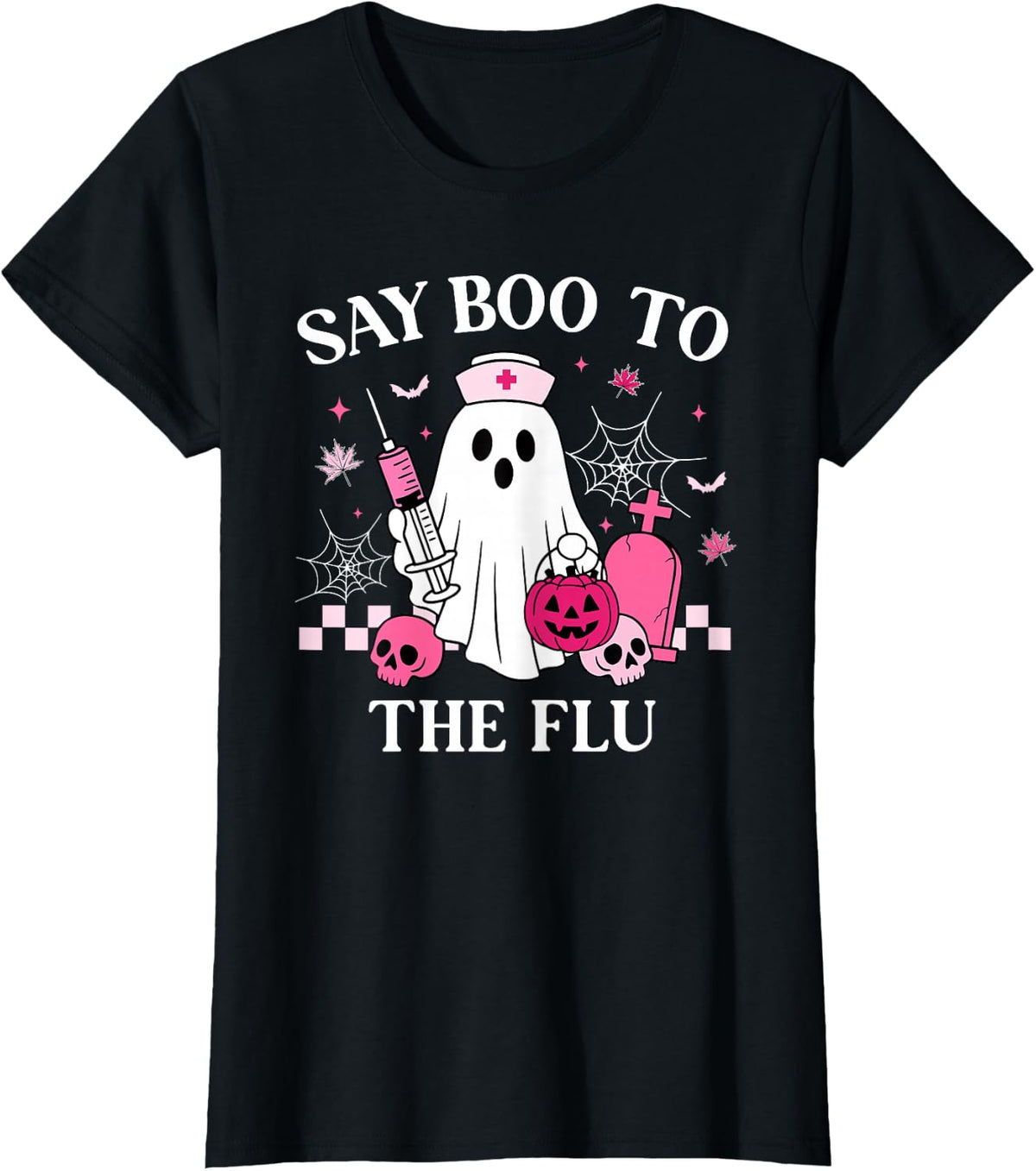 Say Boo to The Flu Funny Nurse Ghost Halloween Vaccine T-Shirt
