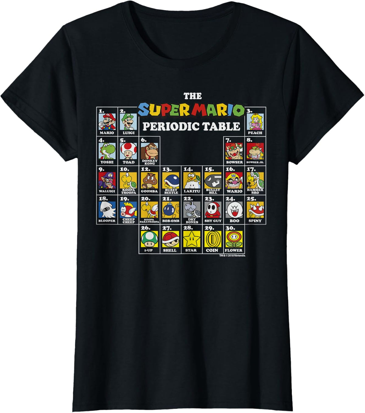 Super Mario Periodic Table Of Characters Graphic T-Shirt