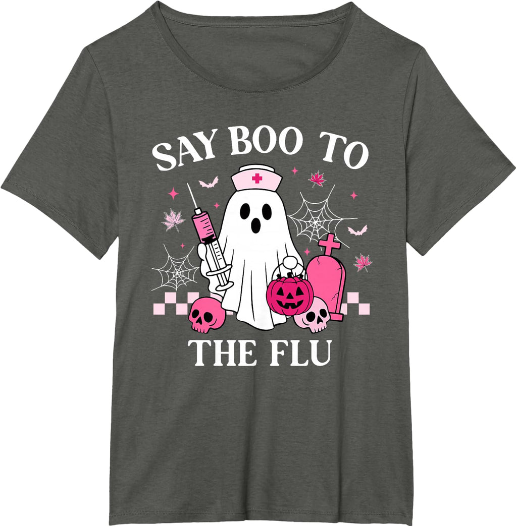 Say Boo to The Flu Funny Nurse Ghost Halloween Vaccine T-Shirt