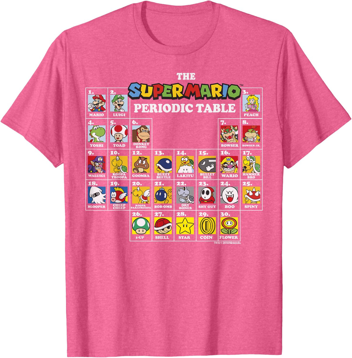 Super Mario Periodic Table Of Characters Graphic T-Shirt