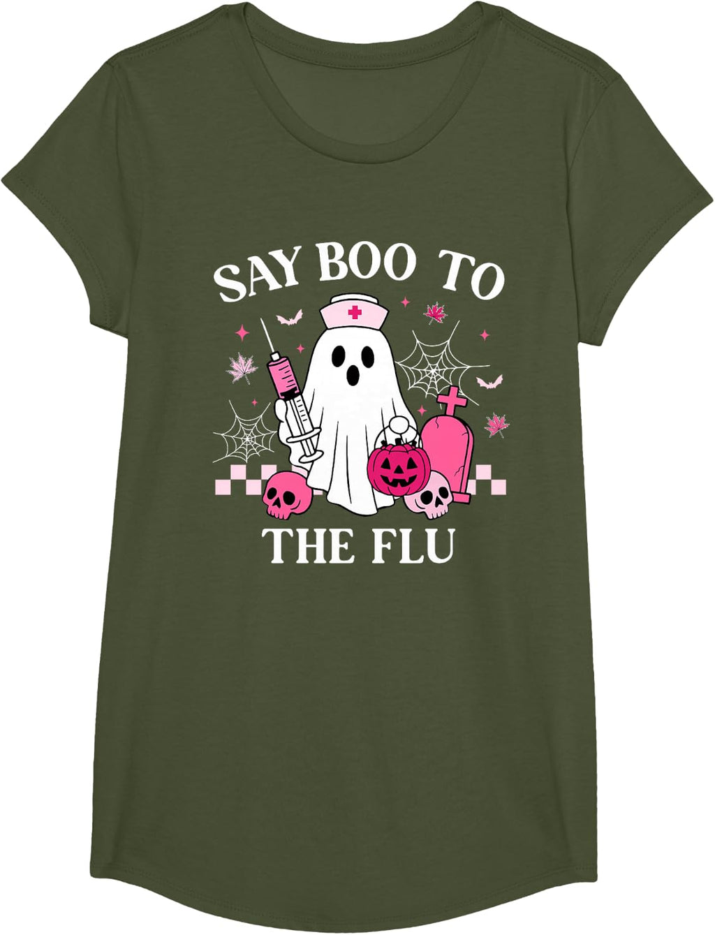 Say Boo to The Flu Funny Nurse Ghost Halloween Vaccine T-Shirt