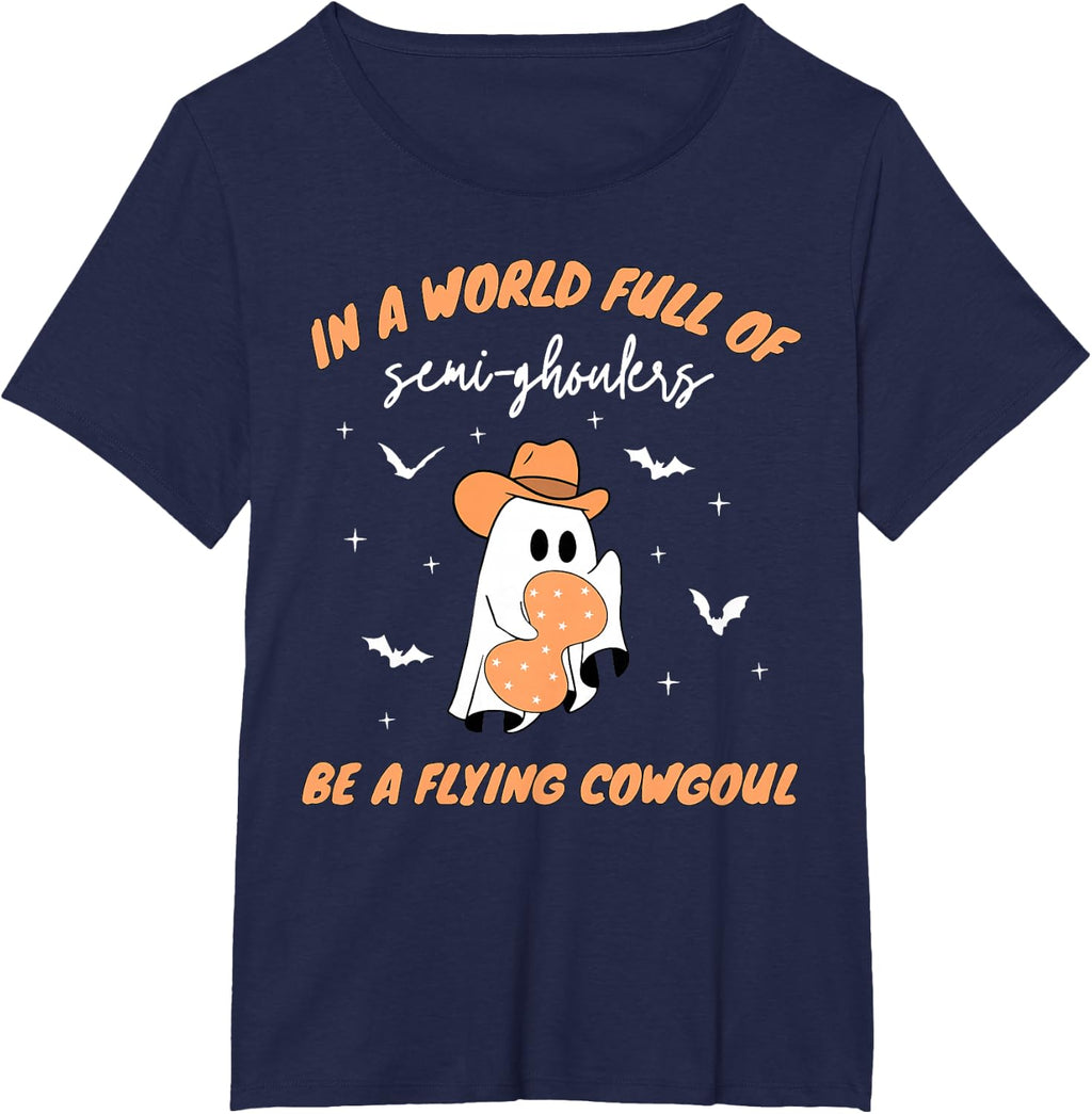 Labor and Delivery Nurse Halloween Ghost Flying Cowgirl Fall T-Shirt