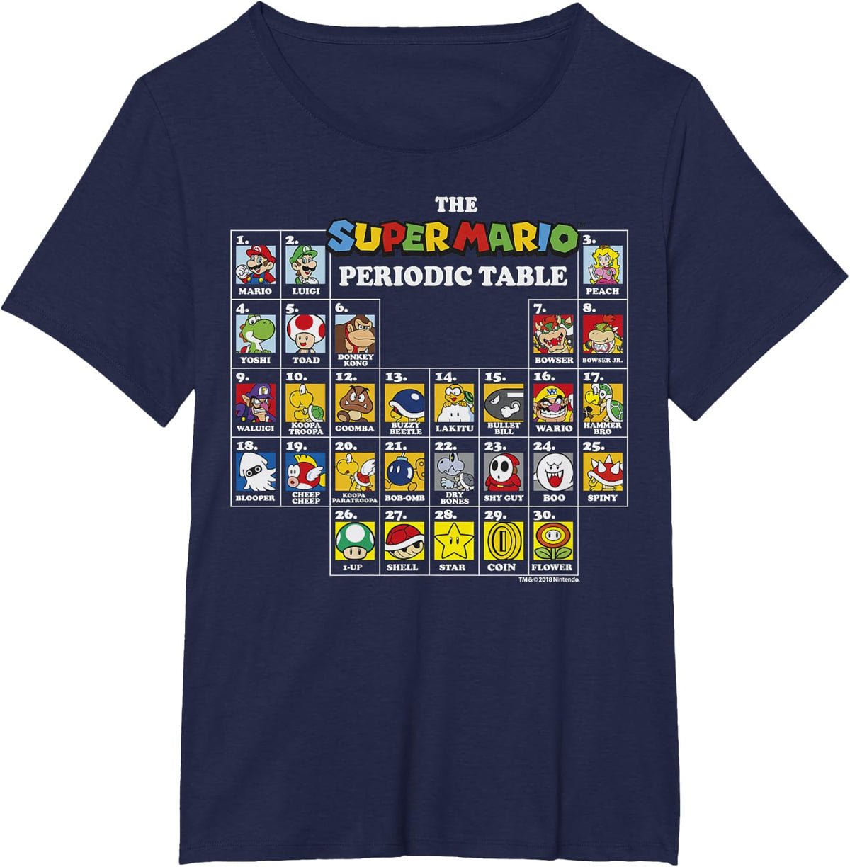 Super Mario Periodic Table Of Characters Graphic T-Shirt