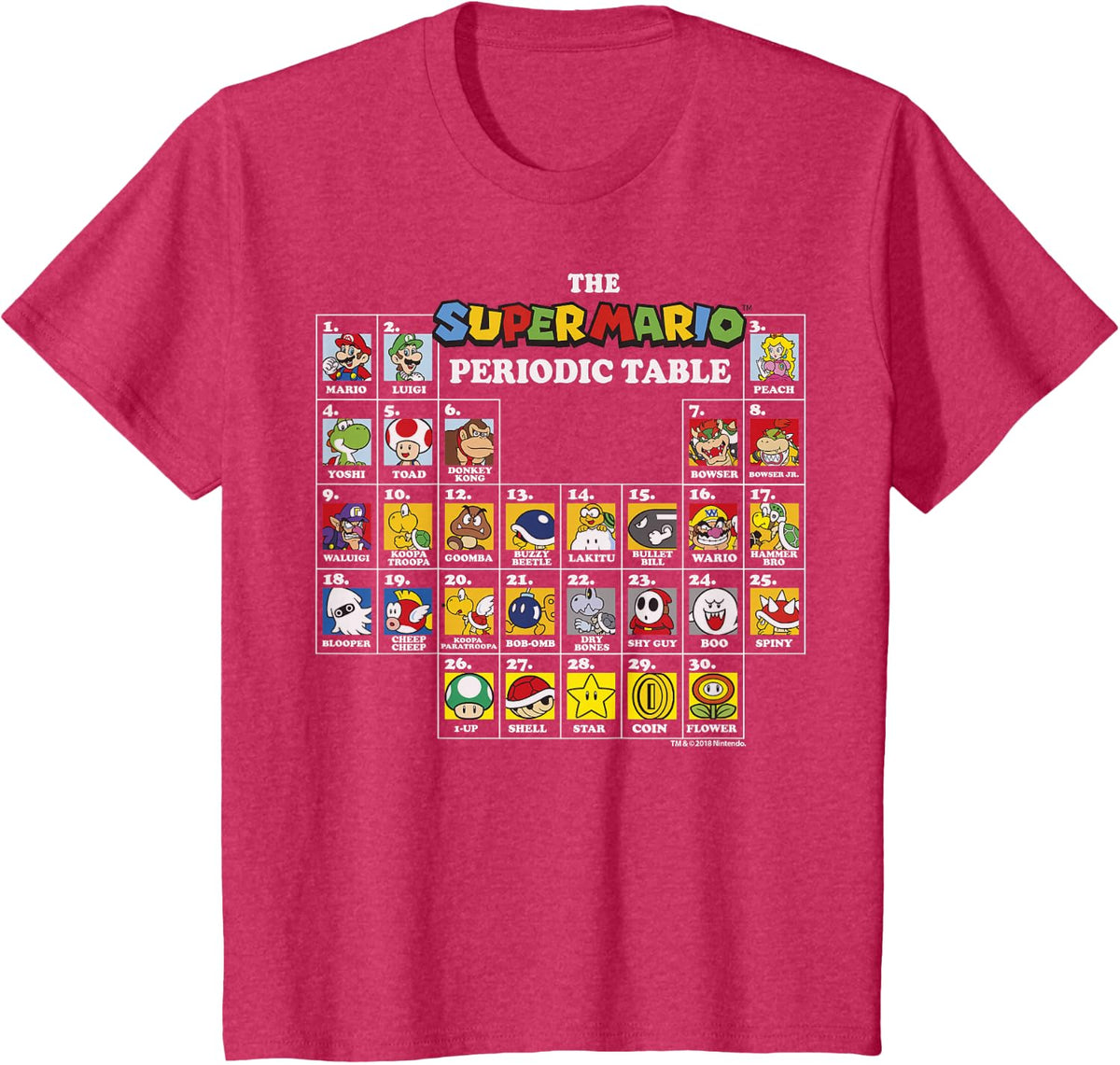 Super Mario Periodic Table Of Characters Graphic T-Shirt