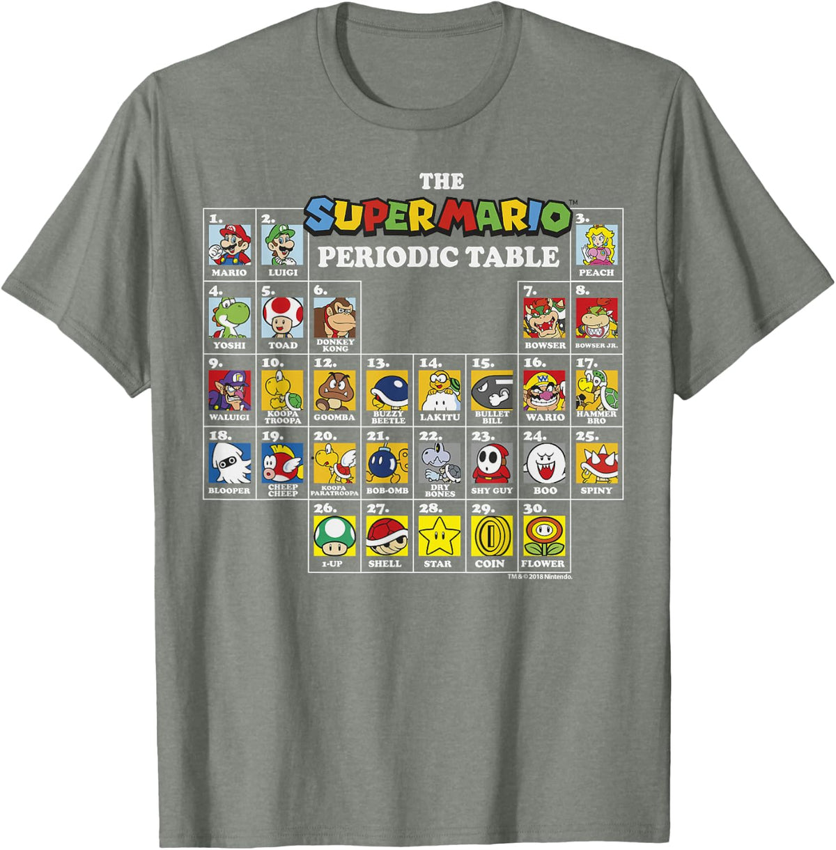 Super Mario Periodic Table Of Characters Graphic T-Shirt