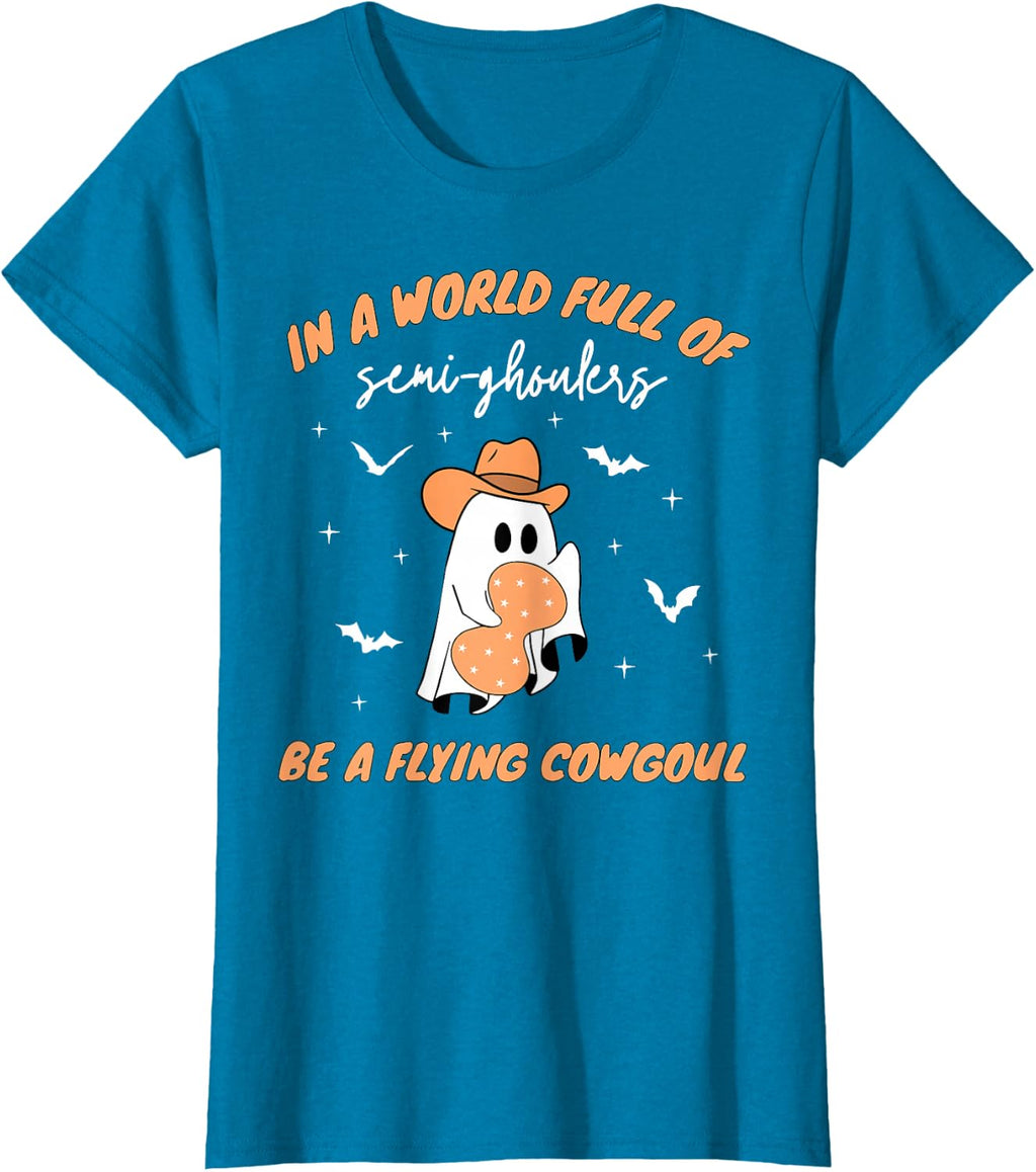 Labor and Delivery Nurse Halloween Ghost Flying Cowgirl Fall T-Shirt