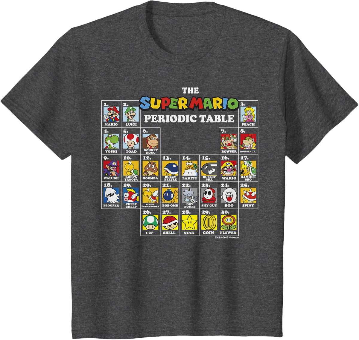 Super Mario Periodic Table Of Characters Graphic T-Shirt
