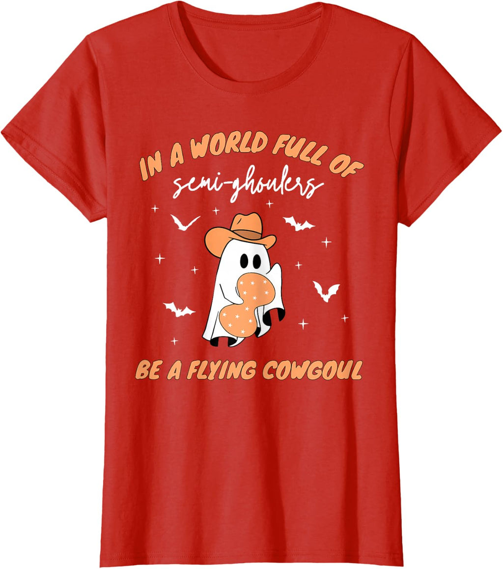 Labor and Delivery Nurse Halloween Ghost Flying Cowgirl Fall T-Shirt