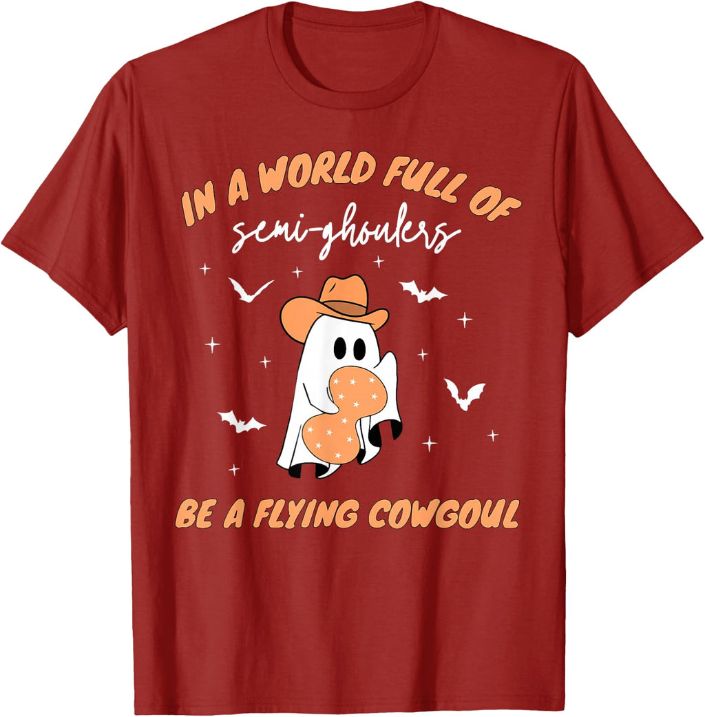 Labor and Delivery Nurse Halloween Ghost Flying Cowgirl Fall T-Shirt