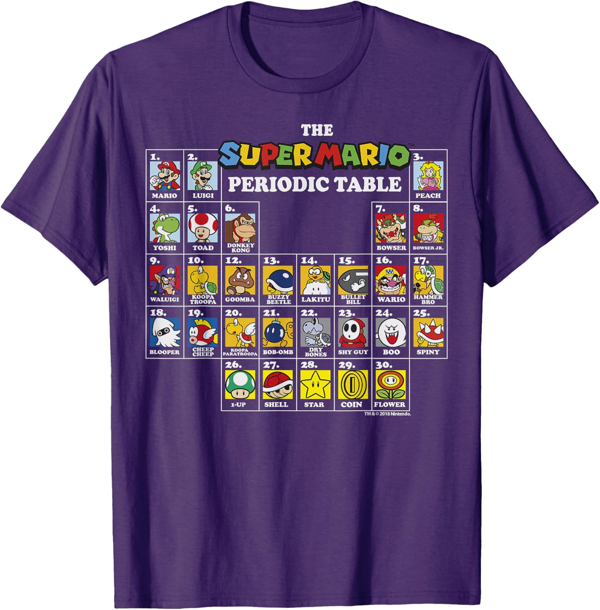 Super Mario Periodic Table Of Characters Graphic T-Shirt