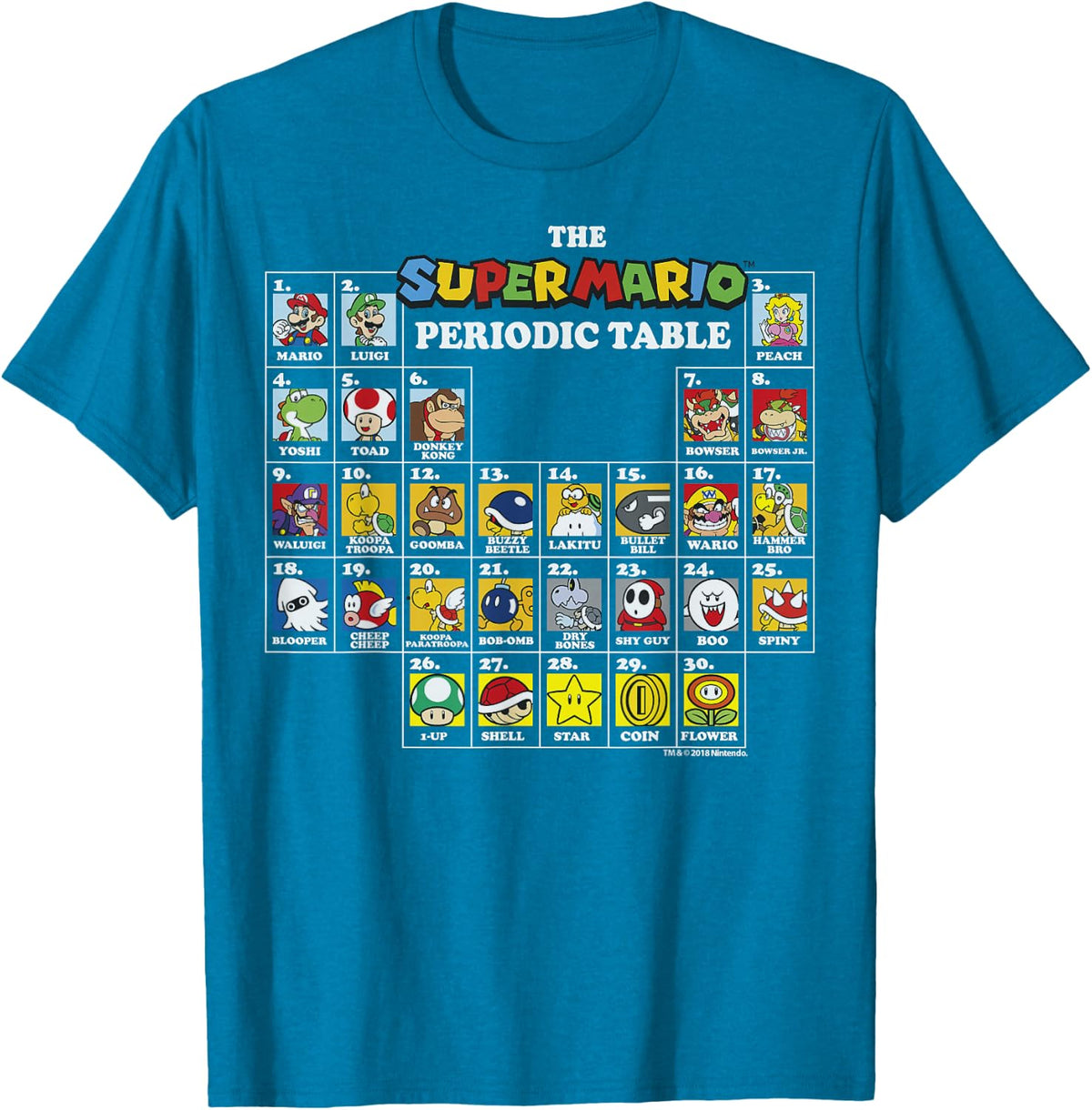 Super Mario Periodic Table Of Characters Graphic T-Shirt