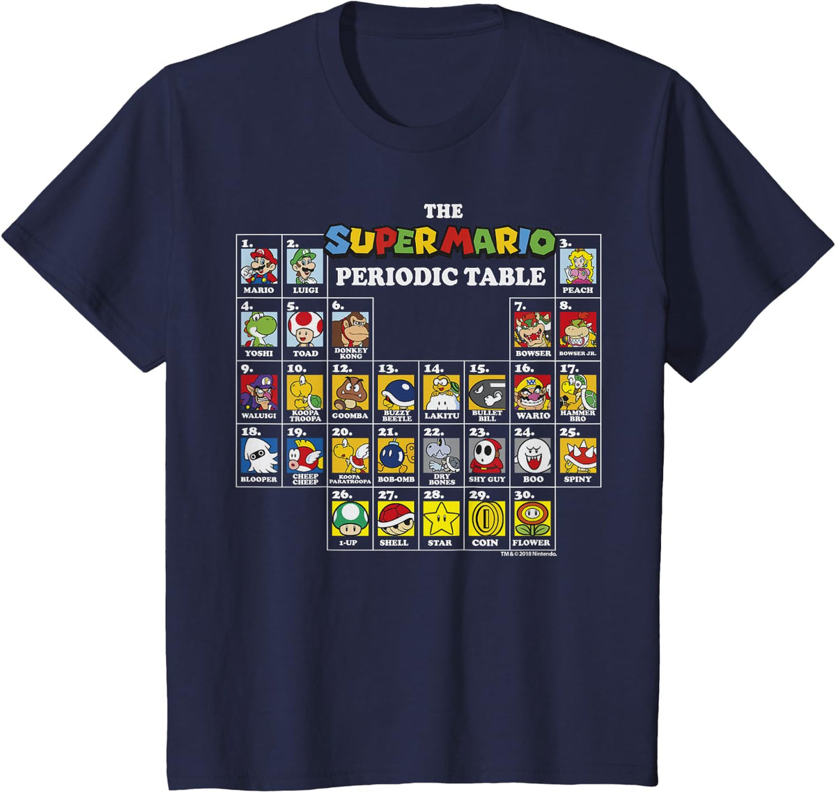 Super Mario Periodic Table Of Characters Graphic T-Shirt