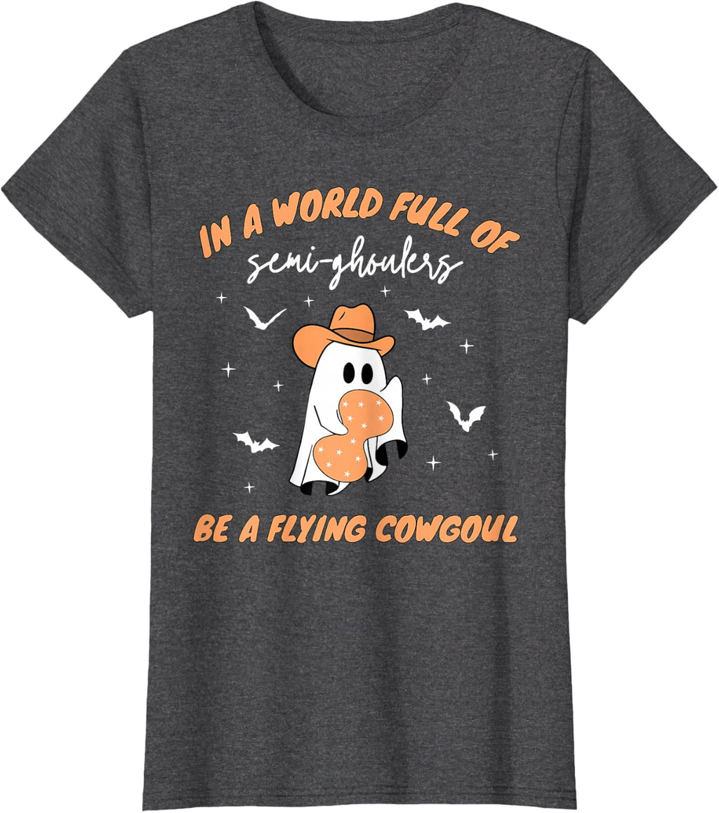 Labor and Delivery Nurse Halloween Ghost Flying Cowgirl Fall T-Shirt