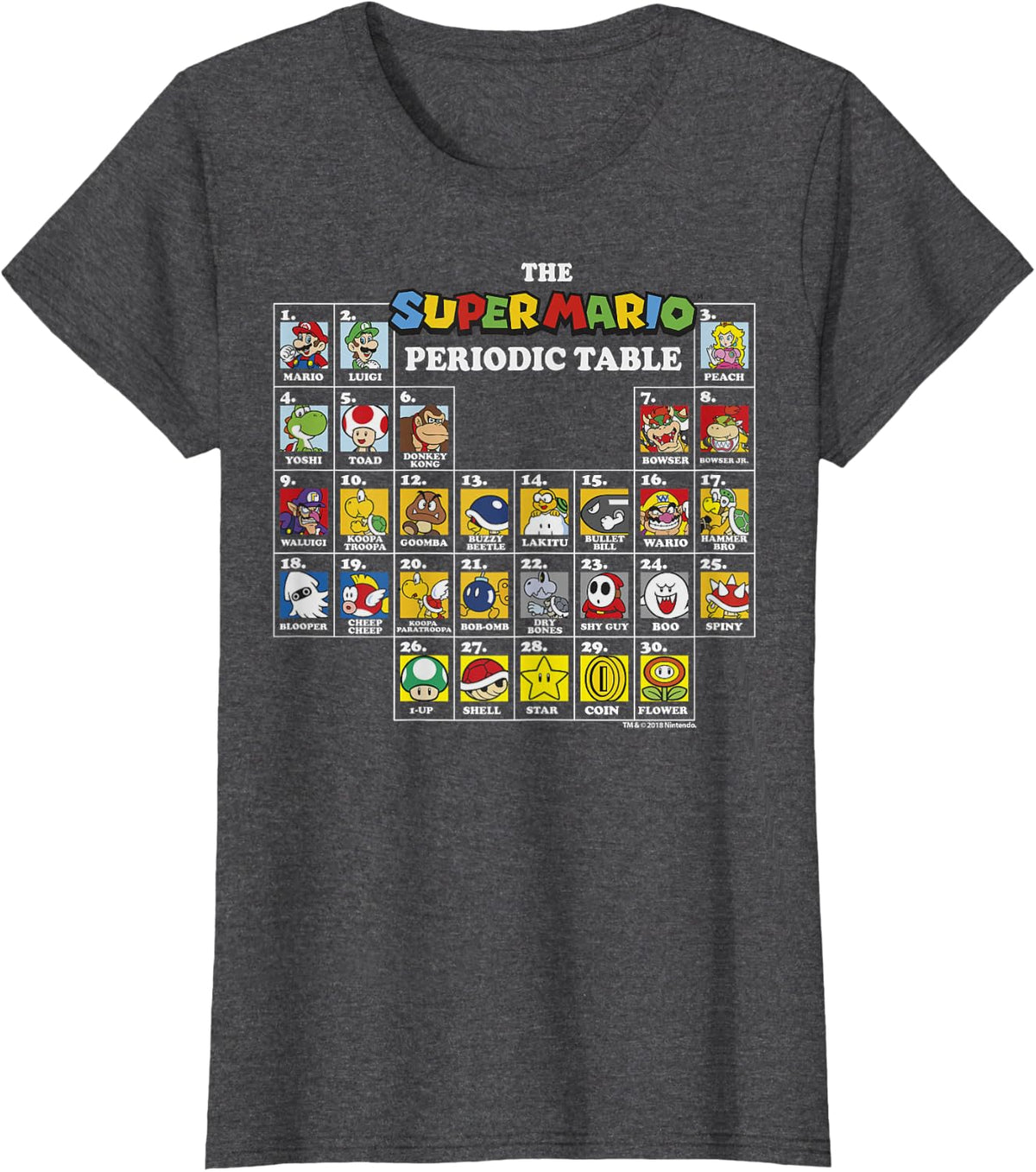 Super Mario Periodic Table Of Characters Graphic T-Shirt