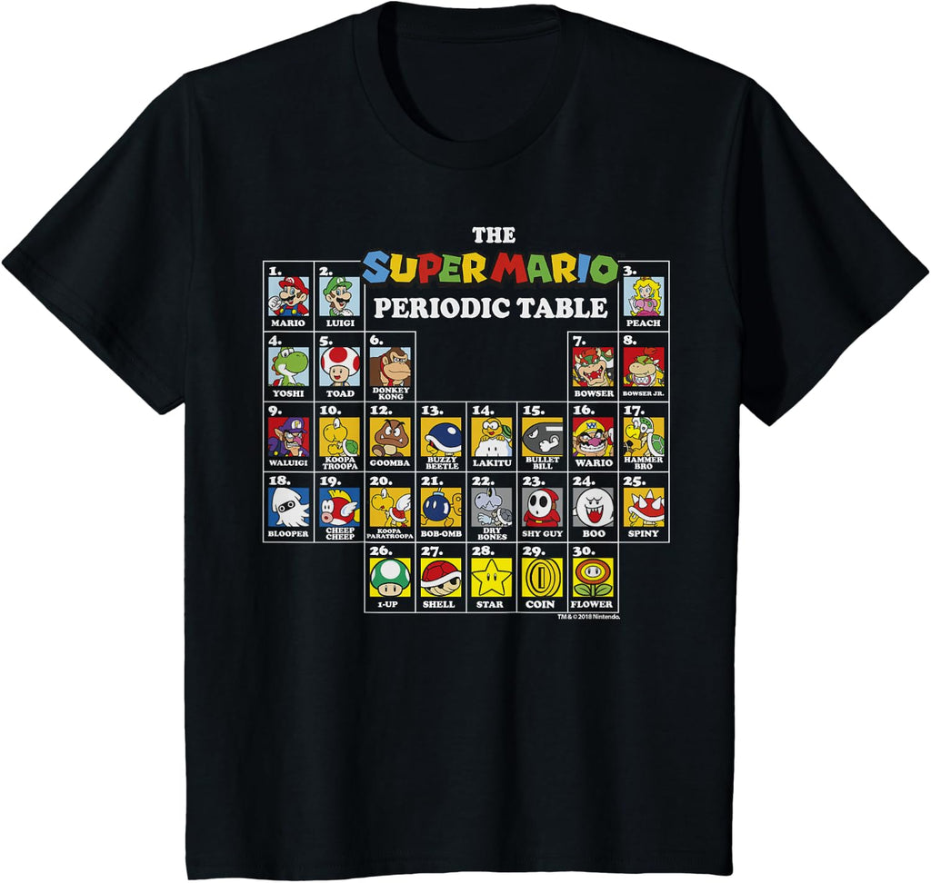 Super Mario Periodic Table Of Characters Graphic T-Shirt