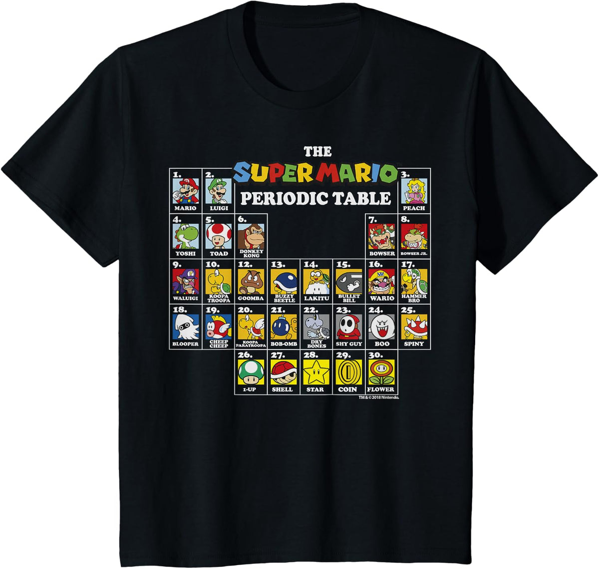 Super Mario Periodic Table Of Characters Graphic T-Shirt
