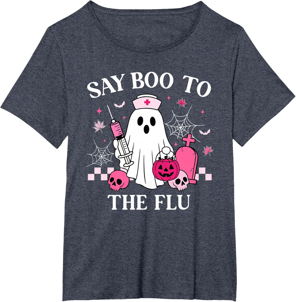 Say Boo to The Flu Funny Nurse Ghost Halloween Vaccine T-Shirt