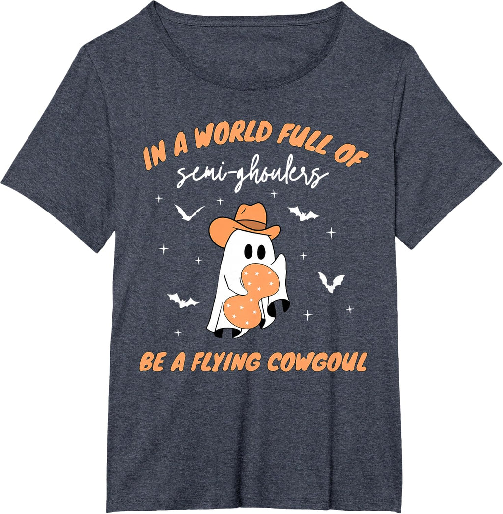 Labor and Delivery Nurse Halloween Ghost Flying Cowgirl Fall T-Shirt