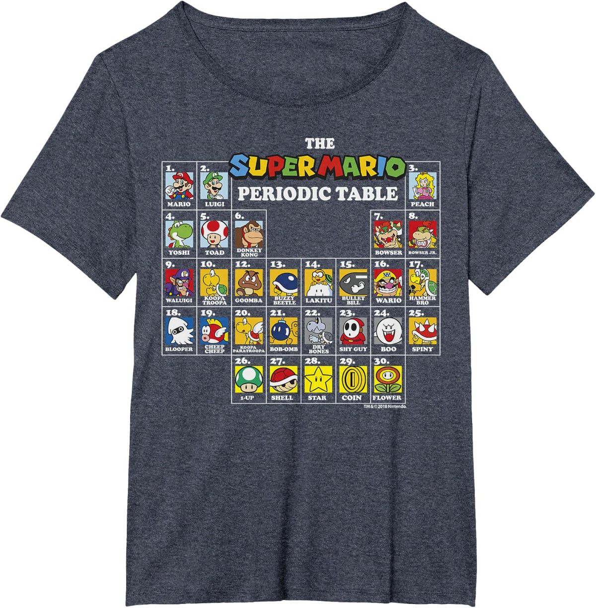Super Mario Periodic Table Of Characters Graphic T-Shirt