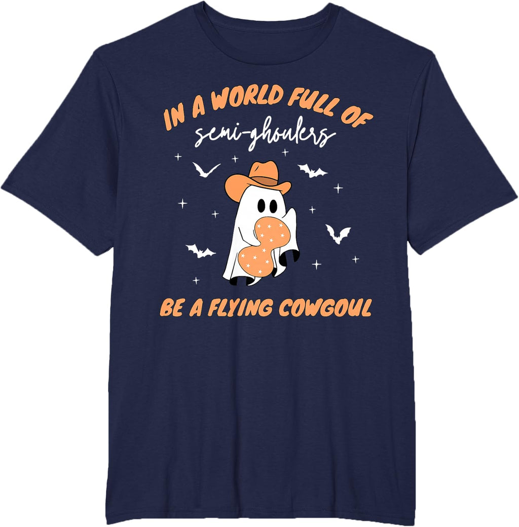 Labor and Delivery Nurse Halloween Ghost Flying Cowgirl Fall T-Shirt