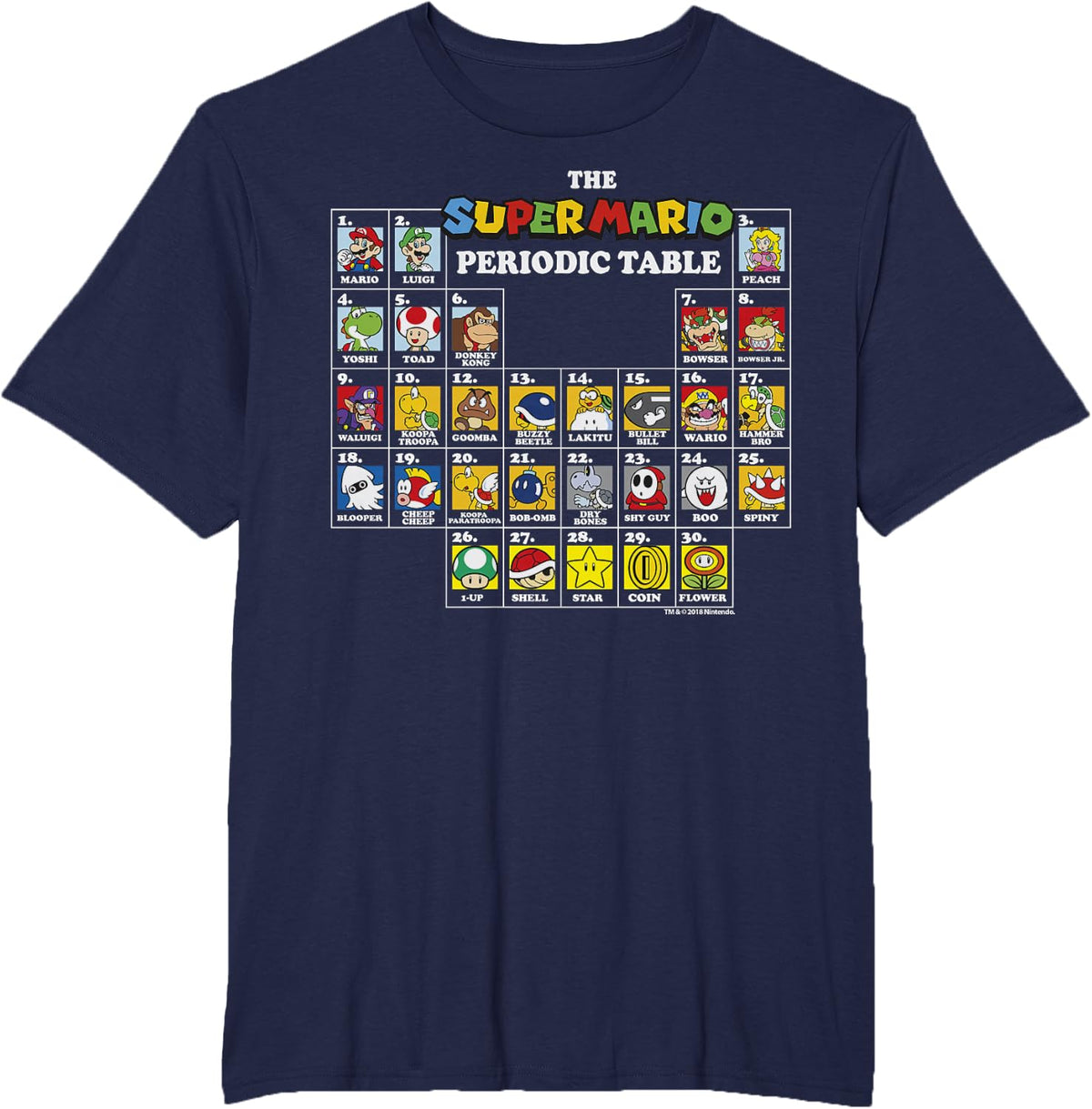 Super Mario Periodic Table Of Characters Graphic T-Shirt