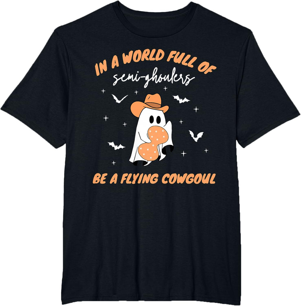 Labor and Delivery Nurse Halloween Ghost Flying Cowgirl Fall T-Shirt