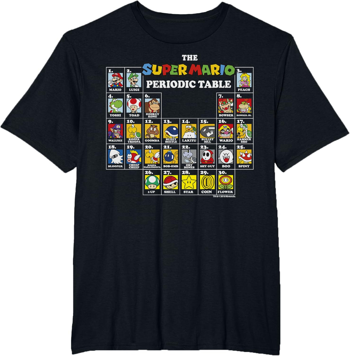 Super Mario Periodic Table Of Characters Graphic T-Shirt