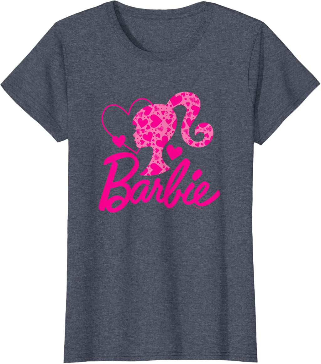Barbie Black Heart Logo Crew Neck T-Shirt - Classic Fit, Short Sleeve, Cotton-Polyester Blend