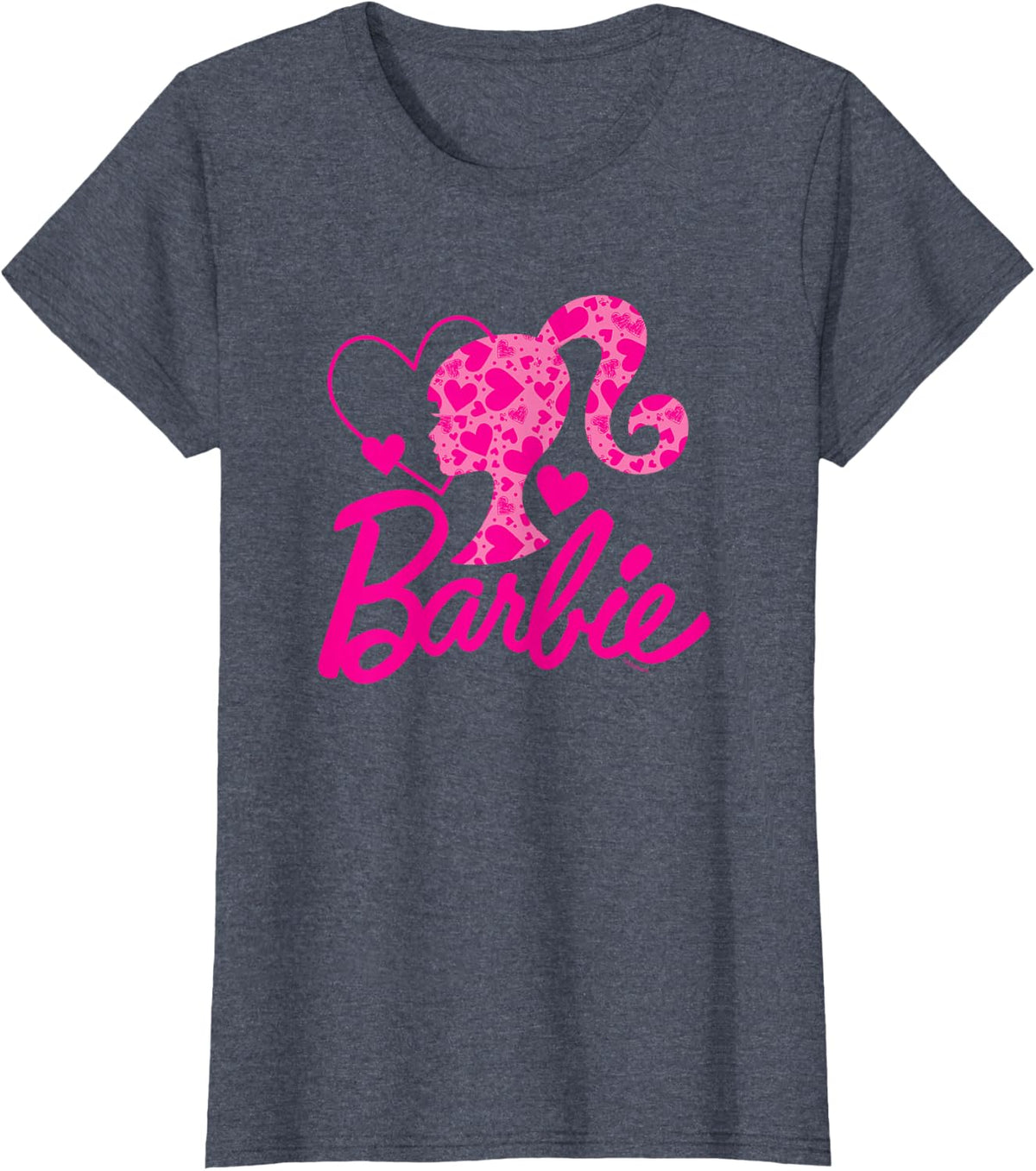 Barbie Black Heart Logo Crew Neck T-Shirt - Classic Fit, Short Sleeve, Cotton-Polyester Blend
