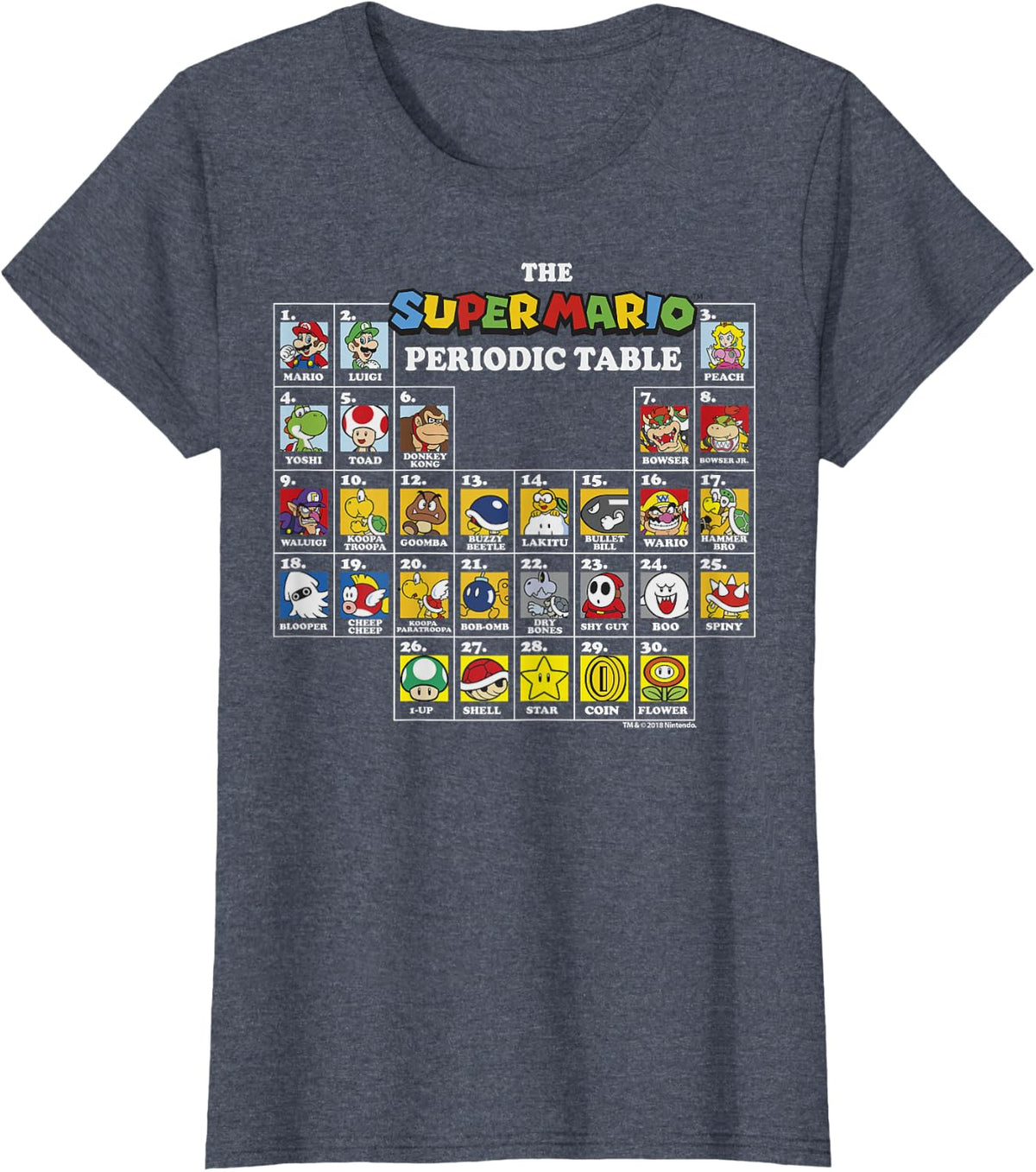 Super Mario Periodic Table Of Characters Graphic T-Shirt