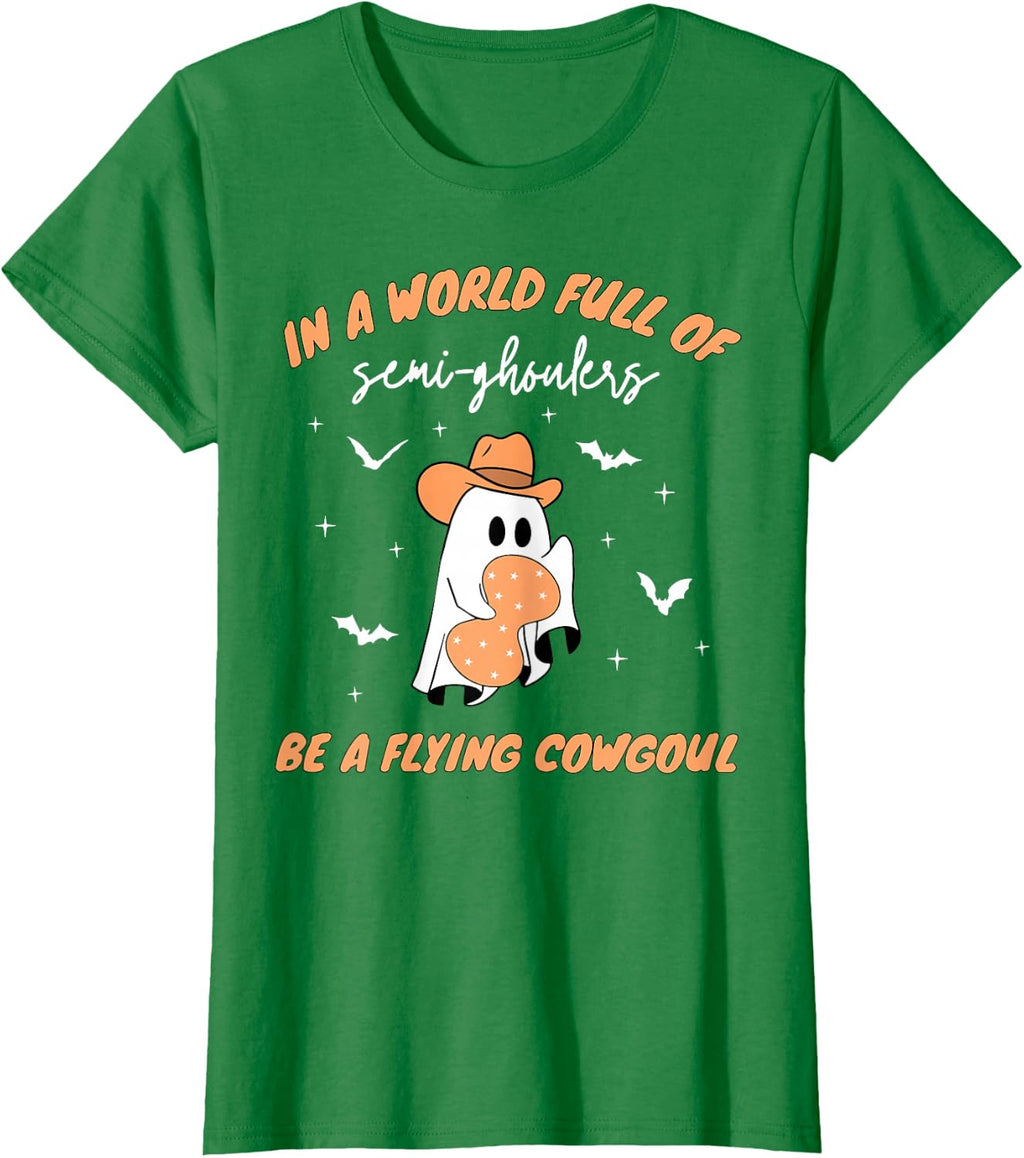 Labor and Delivery Nurse Halloween Ghost Flying Cowgirl Fall T-Shirt