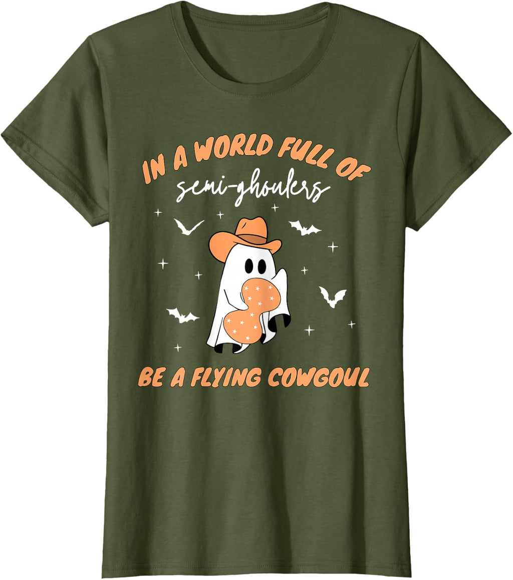 Labor and Delivery Nurse Halloween Ghost Flying Cowgirl Fall T-Shirt