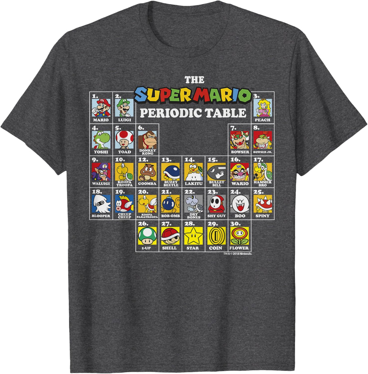 Super Mario Periodic Table Of Characters Graphic T-Shirt