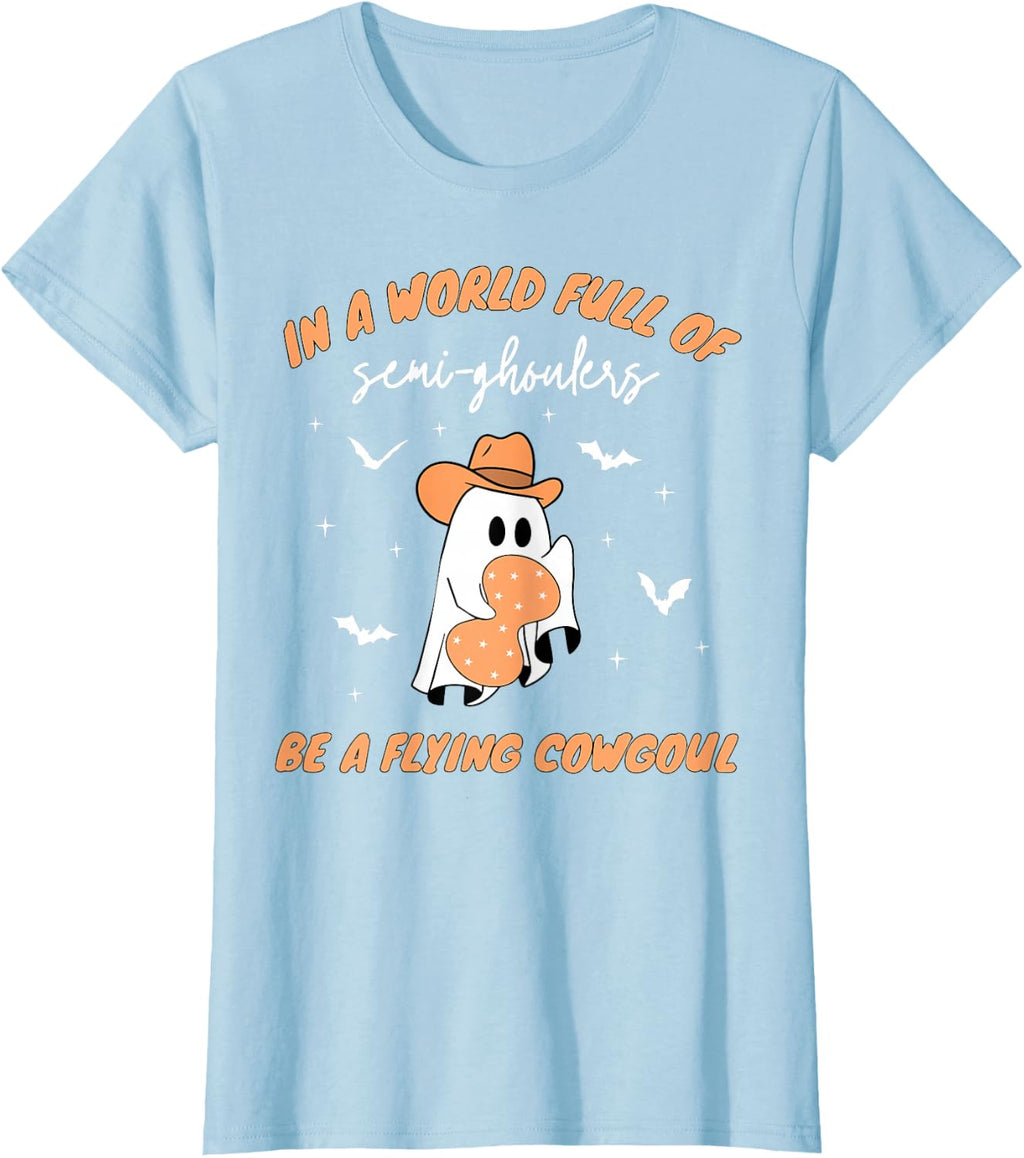 Labor and Delivery Nurse Halloween Ghost Flying Cowgirl Fall T-Shirt