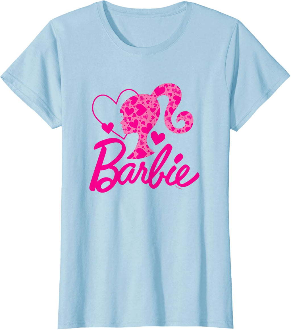 Barbie Black Heart Logo Crew Neck T-Shirt - Classic Fit, Short Sleeve, Cotton-Polyester Blend