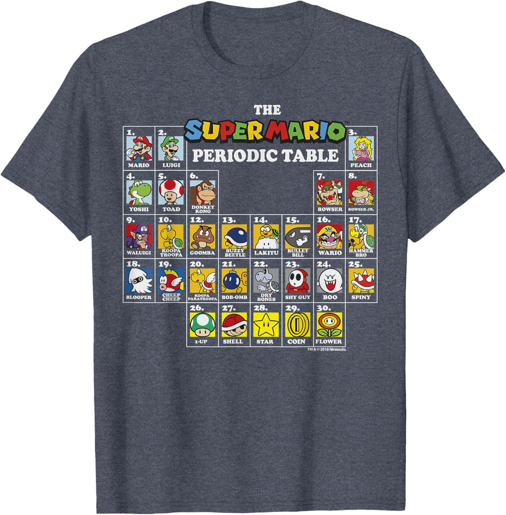 Super Mario Periodic Table Of Characters Graphic T-Shirt