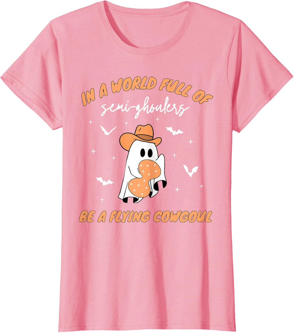 Labor and Delivery Nurse Halloween Ghost Flying Cowgirl Fall T-Shirt