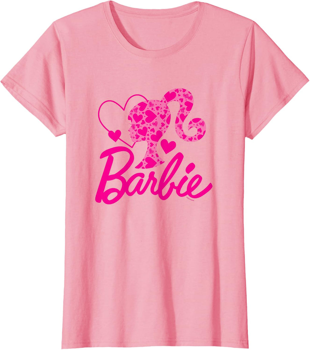 Barbie Black Heart Logo Crew Neck T-Shirt - Classic Fit, Short Sleeve, Cotton-Polyester Blend
