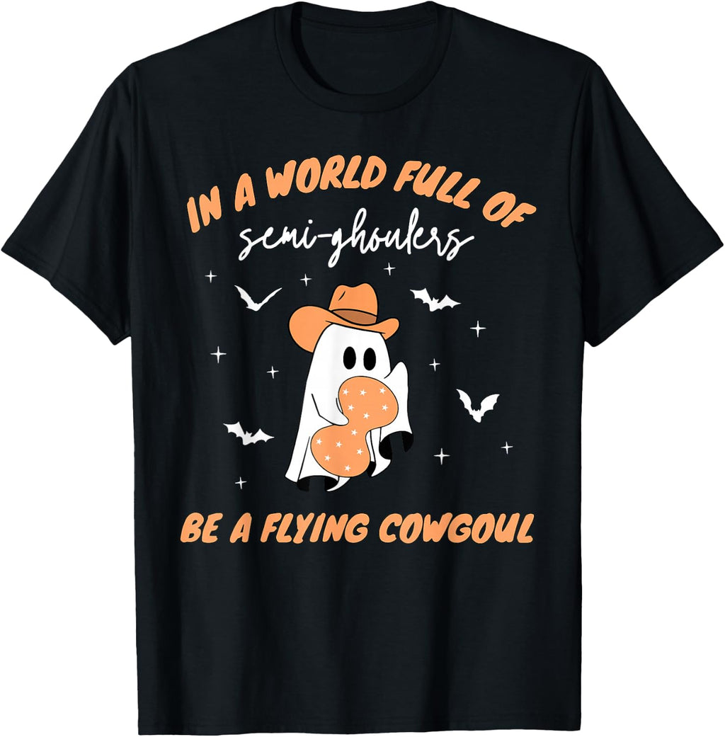 Labor and Delivery Nurse Halloween Ghost Flying Cowgirl Fall T-Shirt