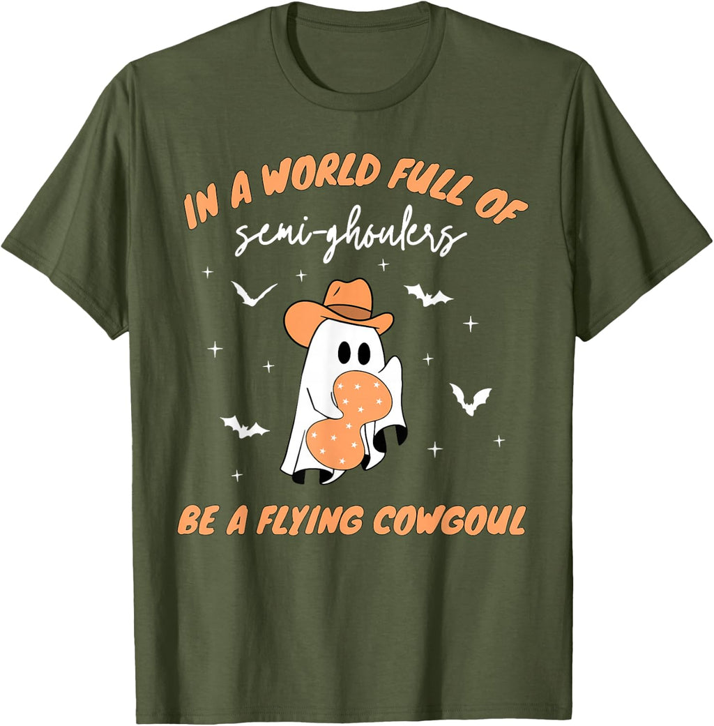 Labor and Delivery Nurse Halloween Ghost Flying Cowgirl Fall T-Shirt