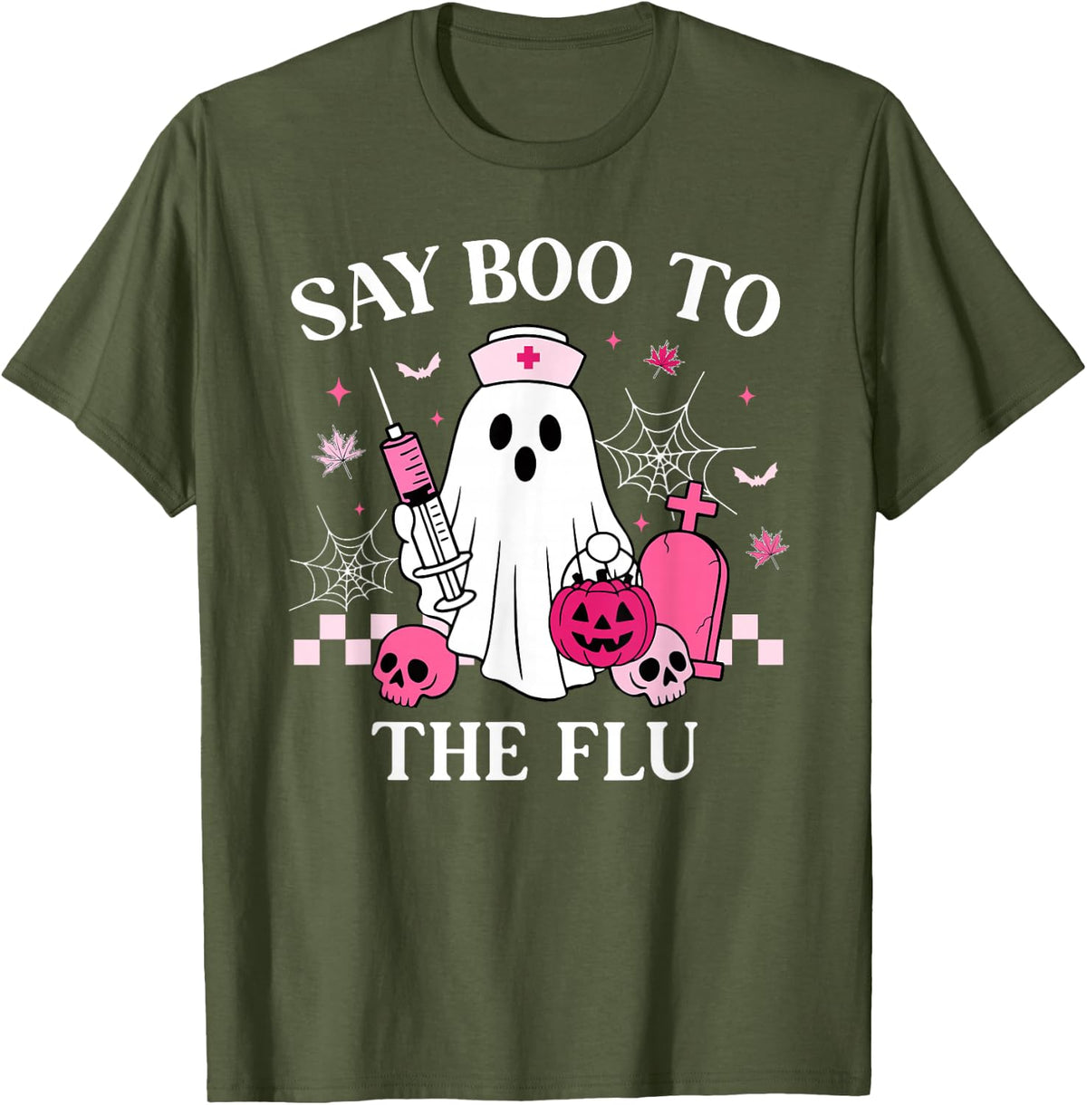Say Boo to The Flu Funny Nurse Ghost Halloween Vaccine T-Shirt