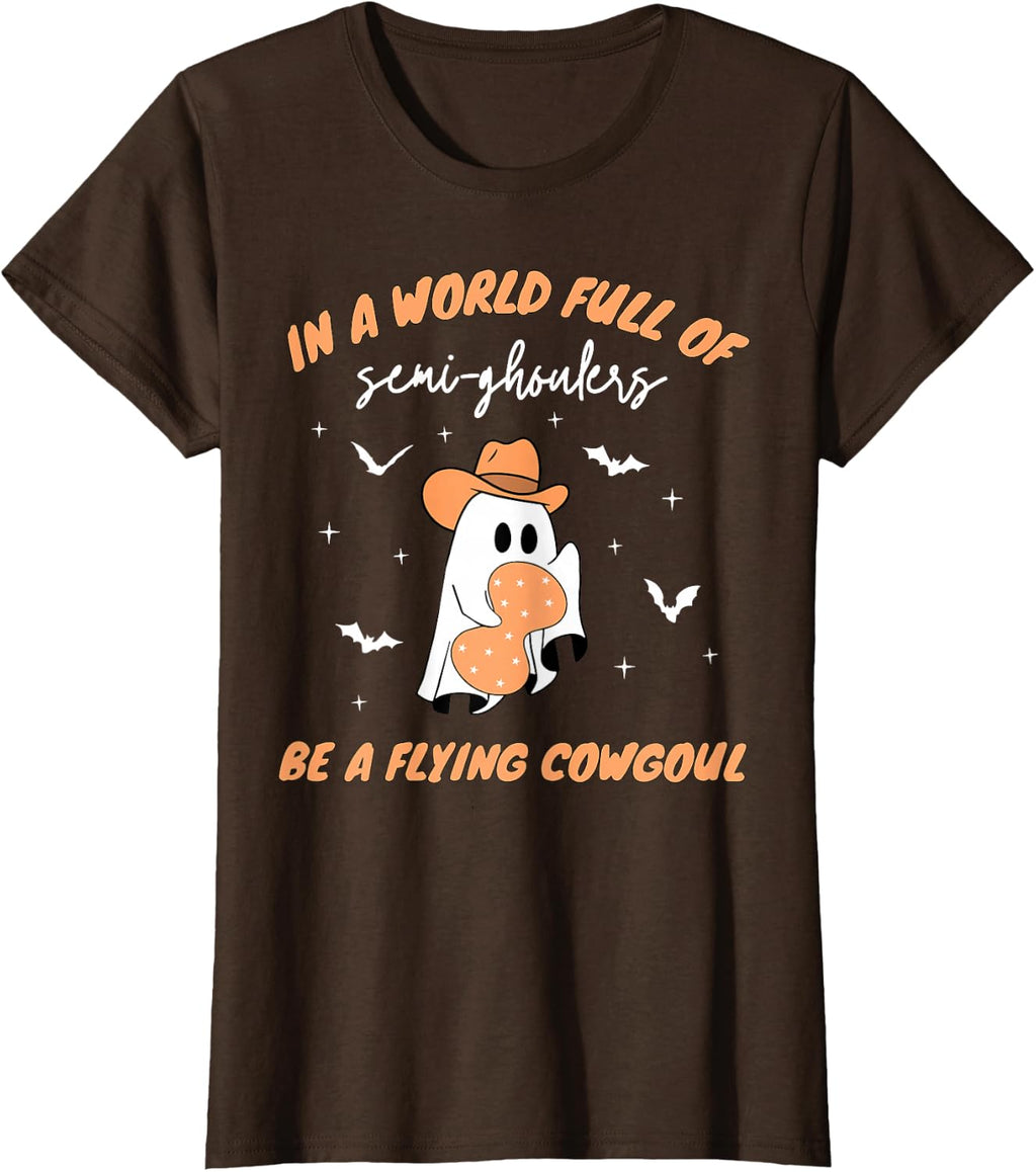 Labor and Delivery Nurse Halloween Ghost Flying Cowgirl Fall T-Shirt