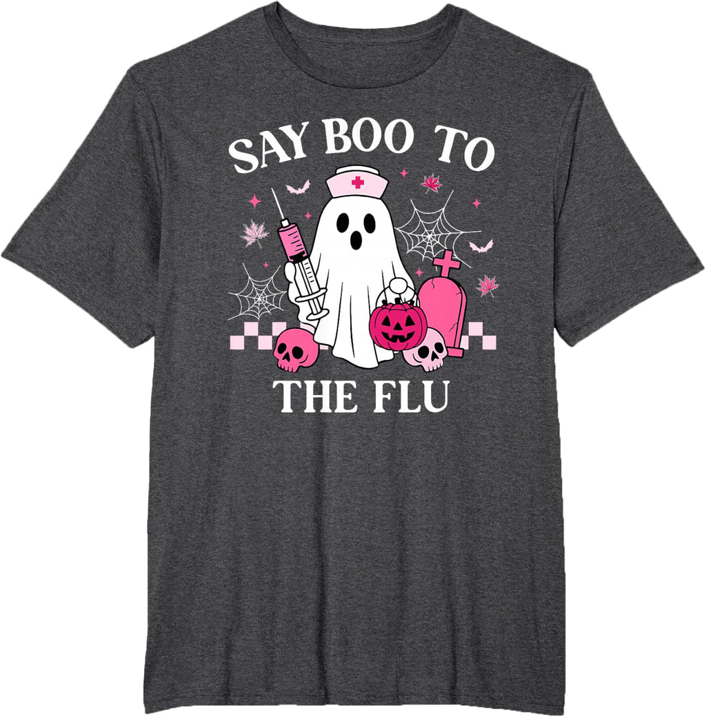 Say Boo to The Flu Funny Nurse Ghost Halloween Vaccine T-Shirt